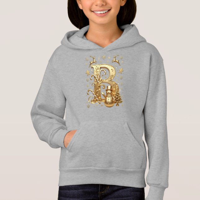 Royal Gold B Luxury Snowman Girls Hoodie (Devant)