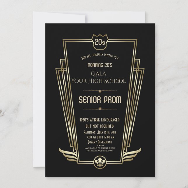 Royal Gold Black Art Deco Senior PROM Invitation (Devant)