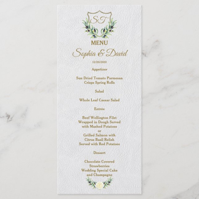 Royal Gold Crest Lush Greenery Menu Mariage (Devant)