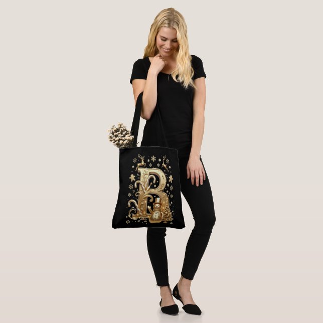 Royal Gold Letter B Luxury Snowman Tote Bag Art (Sur le modèle)