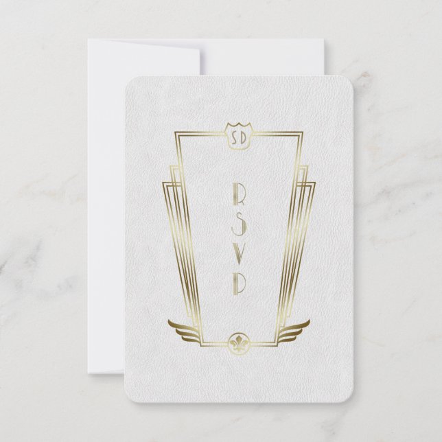 Royal Gold White Art Déco Monogramme Mariage RSVP (Devant)