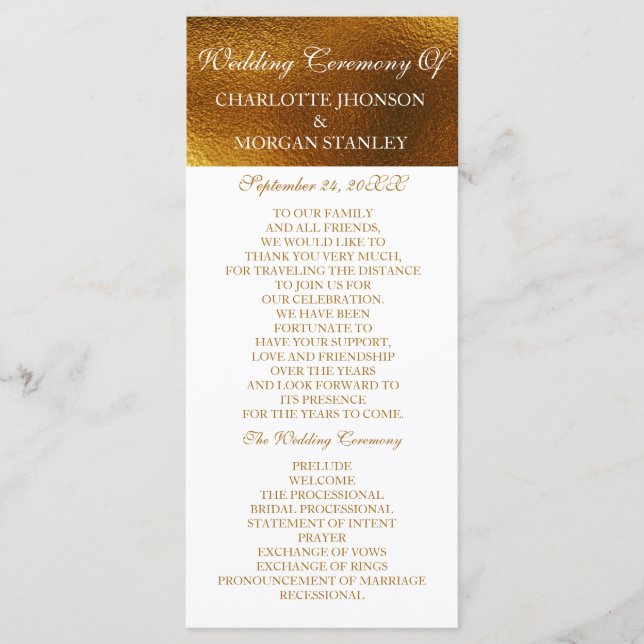 Royal Golden Shiny White Wedding Programme (Devant)