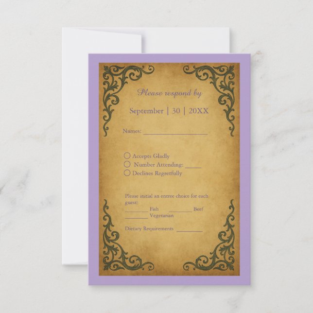 Royal Medieval Vintage Scroll Wedding RSVP Card (Devant)