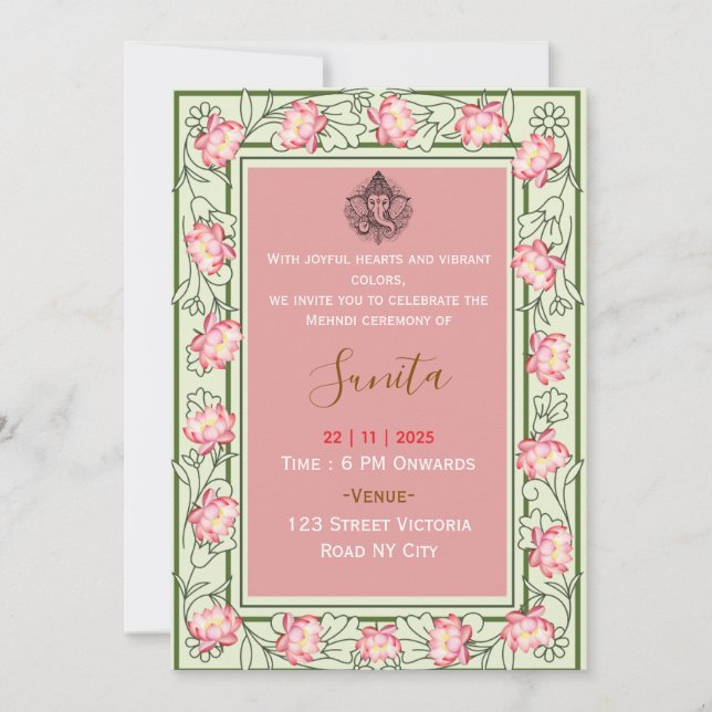 Royal Mehendi Ceremony Invitation  (Devant)