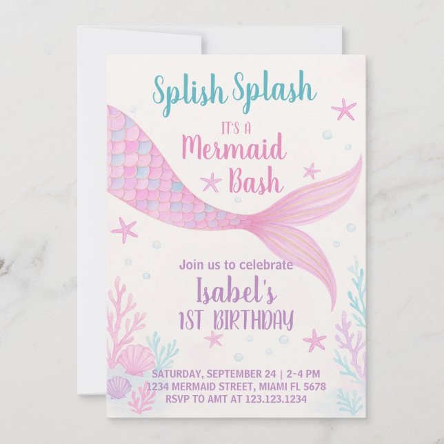 Royal Mermaid Princess Invitation d'anniversaire (Devant)