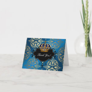 Royal Navy Blue and Gold Crown Merci Cartes
