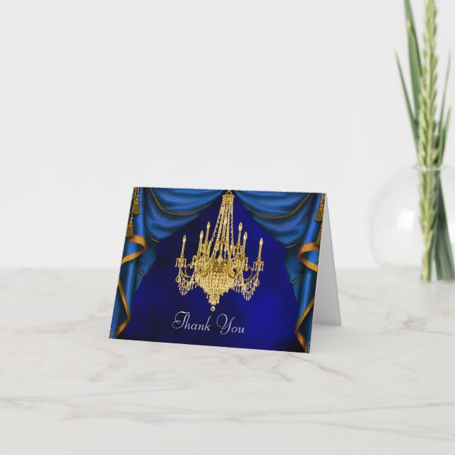 Royal Navy Blue Gold Chandelier Merci Cartes (Devant)