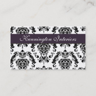 Royal Plum Purple Black Damask Lace Cartes de visi