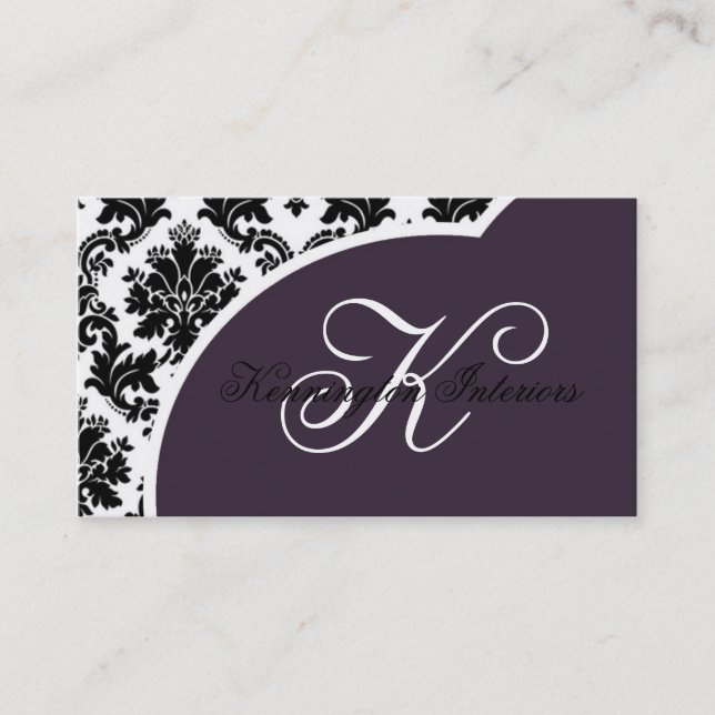 Royal Plum violet noir Damask Cartes de visite (Devant)