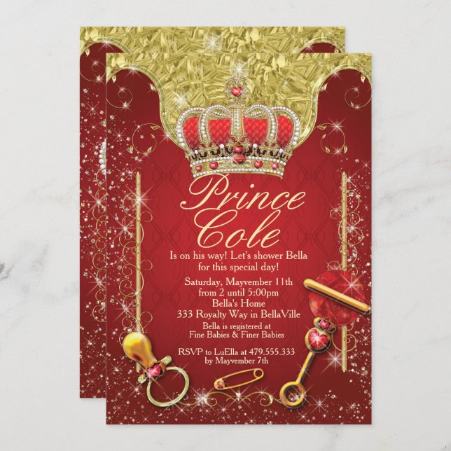 Royal Prince Baby Boy Shower Invitations (Devant / Derrière)
