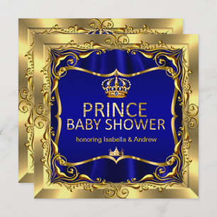 Royal Prince Baby shower Boy Blue Gold Invitation