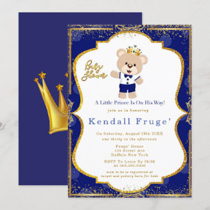 Royal Prince Teddy Bear Baby Boy Shower Invitation