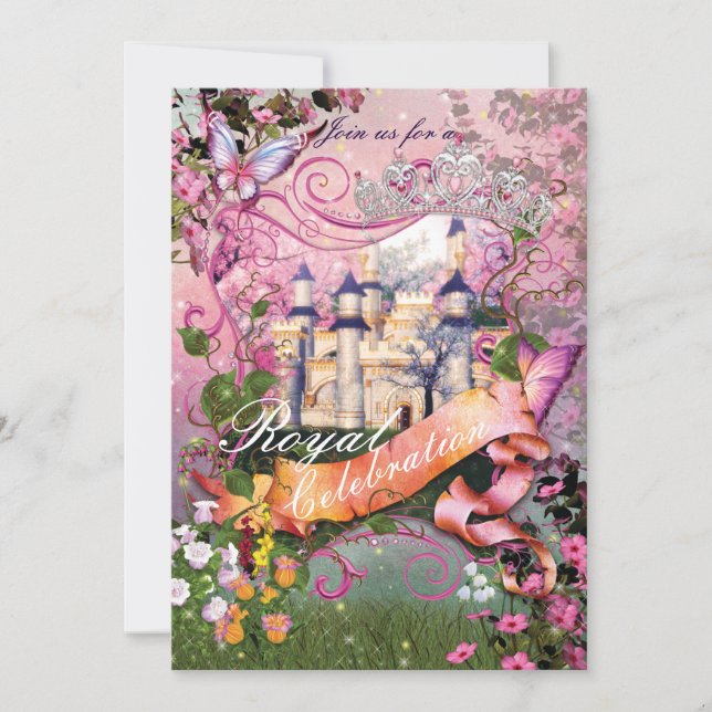 Royal Princess Unicorn Invitations de fête d'anniv (Devant)