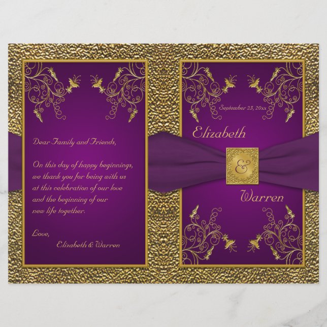 Royal Purple and Gold Medallion Wedding Program (Devant)