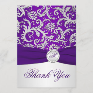 Royal Purple and Silver Damask Carte de remercieme