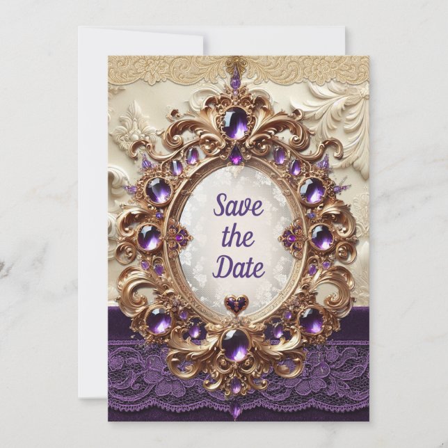 Royal Purple & Gold Enregistrer la carte Date (Devant)