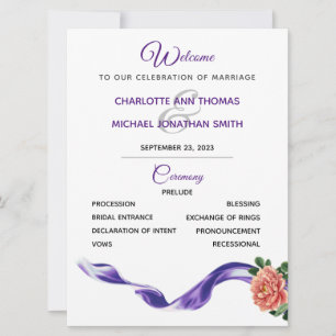 Royal Purple Ribbon Wedding Programme