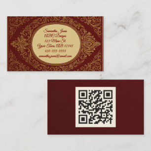 Royal Red & Gold Embossés QR Code Cartes de visite