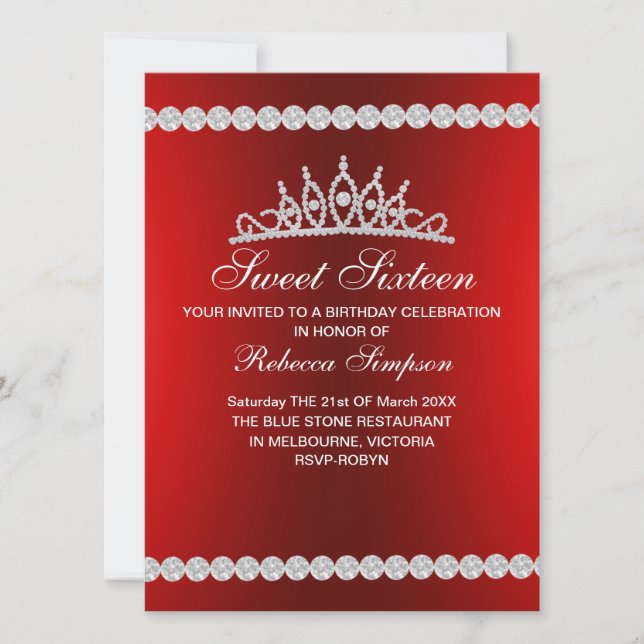 Royal Red Tiara Sweet sixteen Invitation d'anniver (Devant)