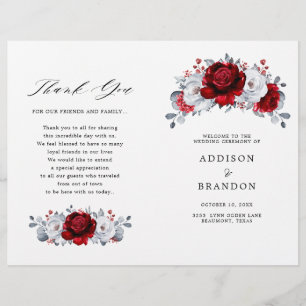 Royal Red White Silver Floral Wedding Programme