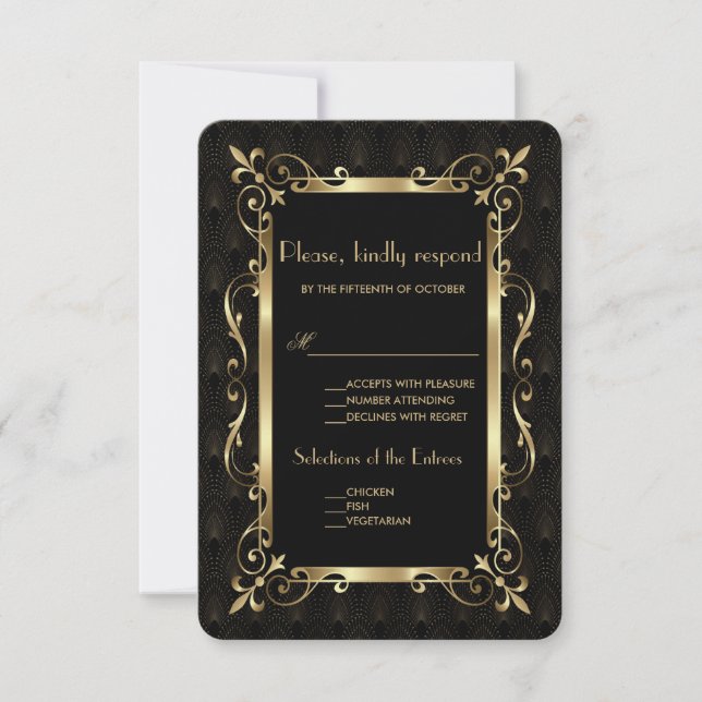 Royal Roaring 20s Gold Art Déco Wedding RSVP (Devant)