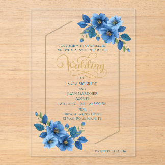 Royal Sapphire Floral Acrylic Wedding Invitation