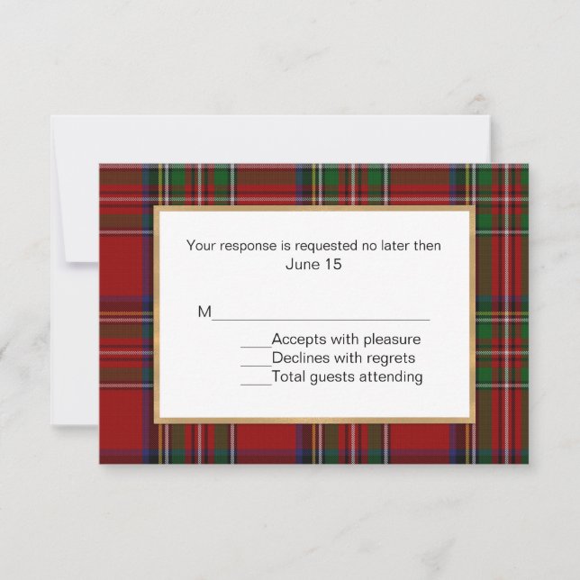 Royal Stewart Tartan Carte RSVP de mariage (Devant)
