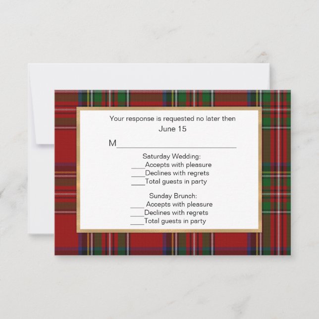 Royal Stewart Tartan Plaid Wedding Multi RSVP Card (Devant)