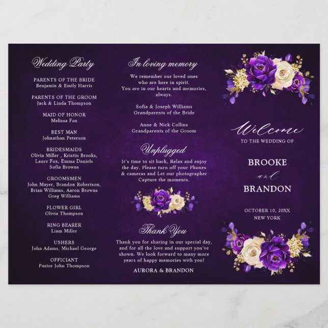 Royal violet violet or Mariage Tri Plier Programme (Devant)