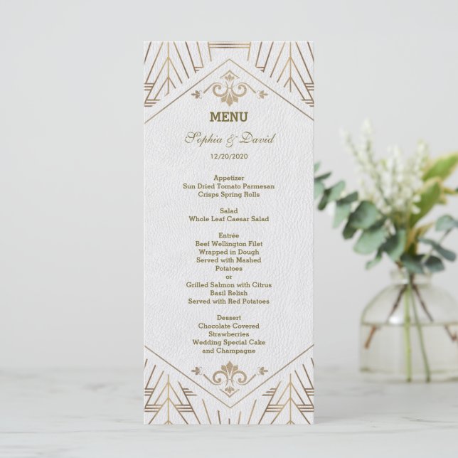 Royal White Gold Great Gatsby Menu Mariage (Debout devant)