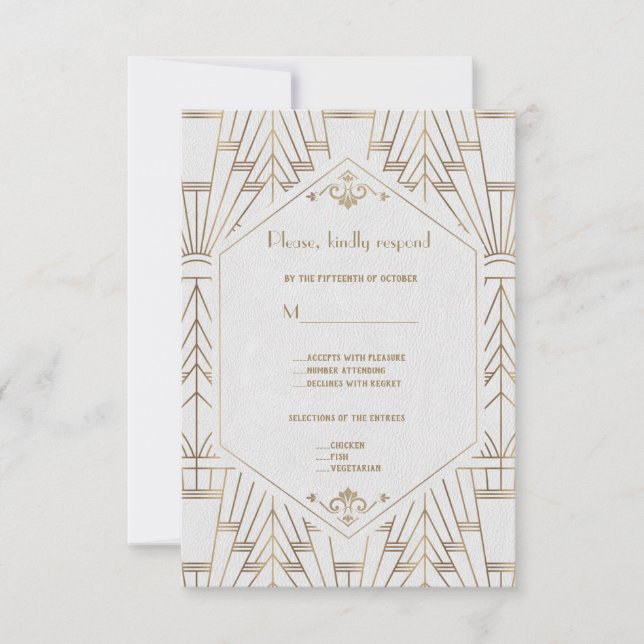 Royal White Gold Great Gatsby Wedding RSVP (Devant)