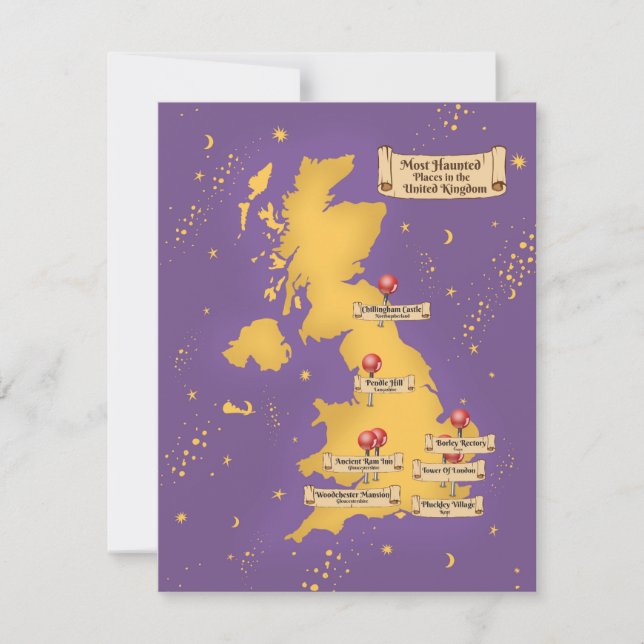 Royaume-Uni La Carte Des Lieux Les Plus Hantés. (Devant)