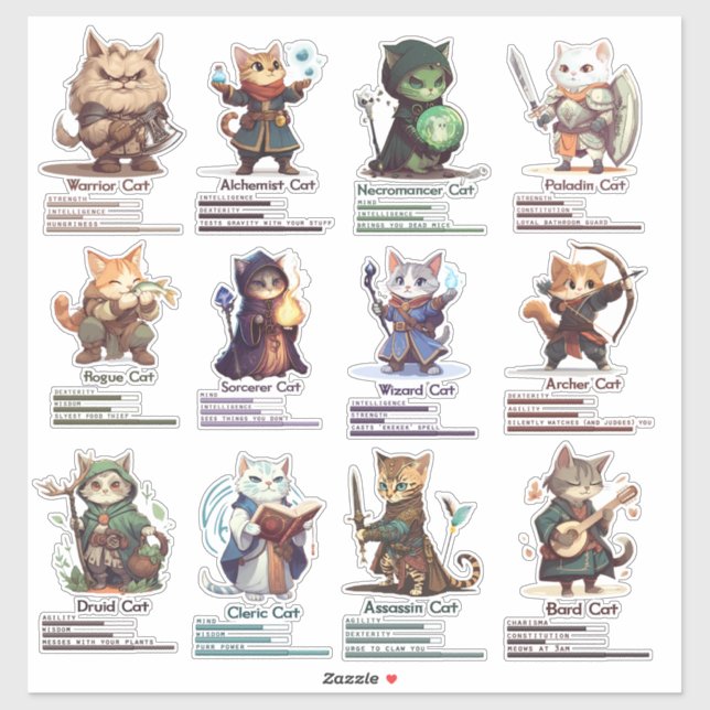 RPG Cats stickers drôles et mignons pour les joueu (Feuille)