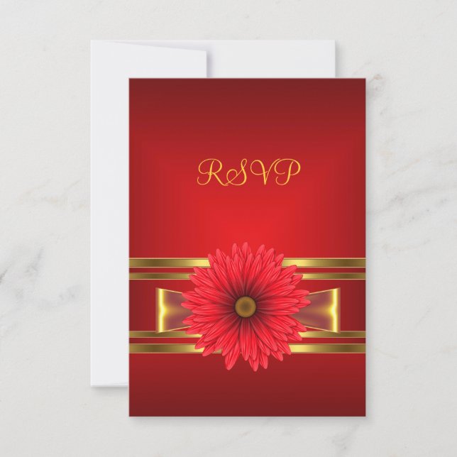 RSVP 40e anniversaire Fleur rouge Ruban rouge or (Devant)