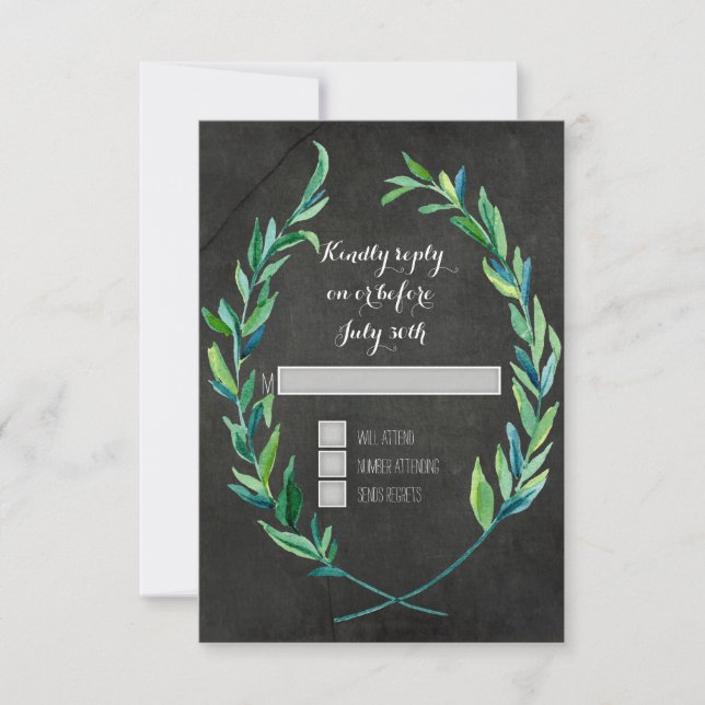 RSVP 4 Carré Wiron Olive Leaf Branch Chalkboard (Devant)