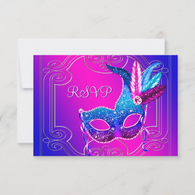 RSVP à la soirée masquerade rose chaud violet (Devant)
