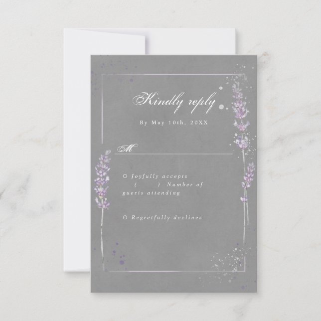 RSVP aquarelle lavande gris mariage rsvp (Devant)