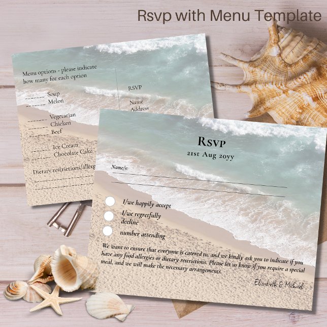 RSVP avec Menu Modèle Beach Destination Côté (Créateur téléchargé)