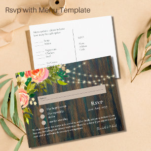 RSVP avec Menu Modèle Fleurs Roses Rustiques Lumiè