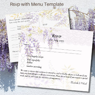 RSVP avec menu Modèle Purple Wisteria Floral