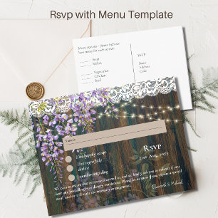 RSVP avec Modèle de menu Dentelle rustique Wisteri