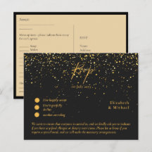 RSVP avec Modèle de menu | Or noir