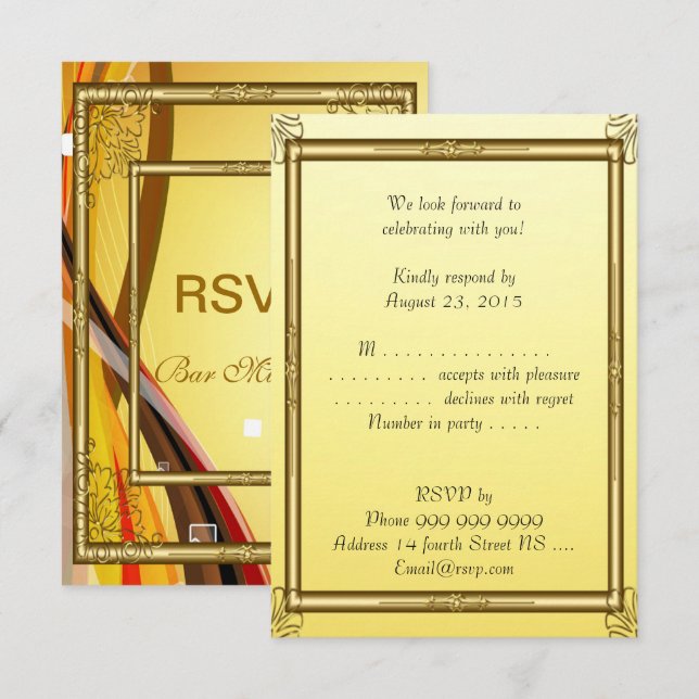 RSVP Bar Mitzvah Invitation Gold 2 (Devant / Derrière)