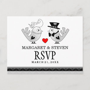RSVP Black Love Mariage Birds Répondre Carte posta