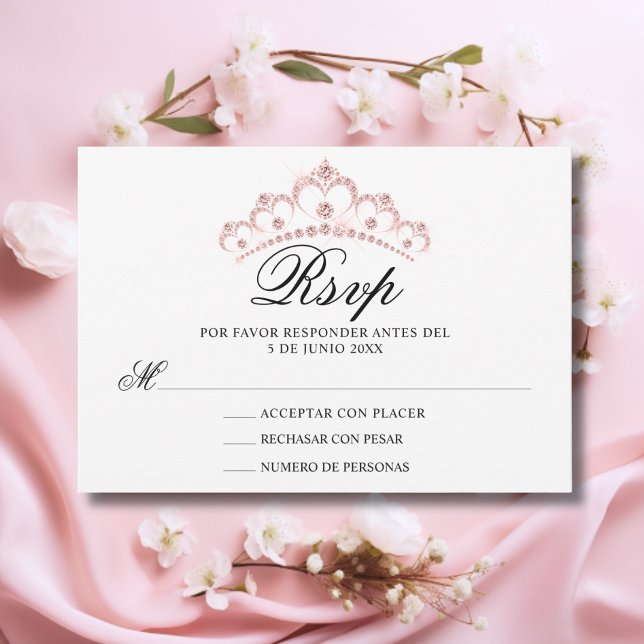 RSVP blanc rose espagnol Quinceañera Quince (RSVP White Pink Spanish Quinceañera Quince)