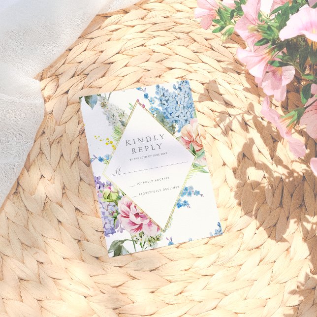 RSVP | Bleu et pourpre Fleur d'aquarelle avec or (Créateur téléchargé)