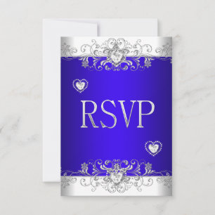 RSVP Bleu Royal Mariage Cœurs Diamant Blanc