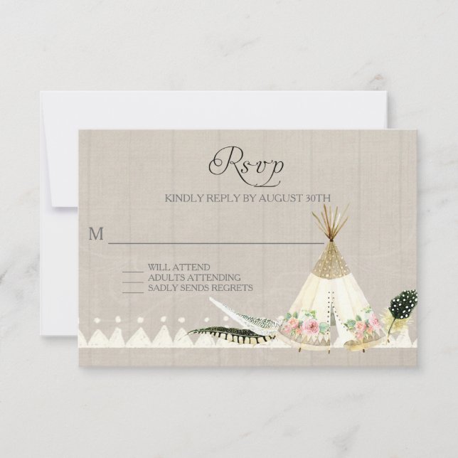 RSVP BOHO Plumes tribales Tee Pee Floral Rustic (Devant)