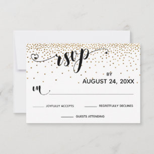 RSVP Calligraphie avec Coeurs, Gold Confetti,