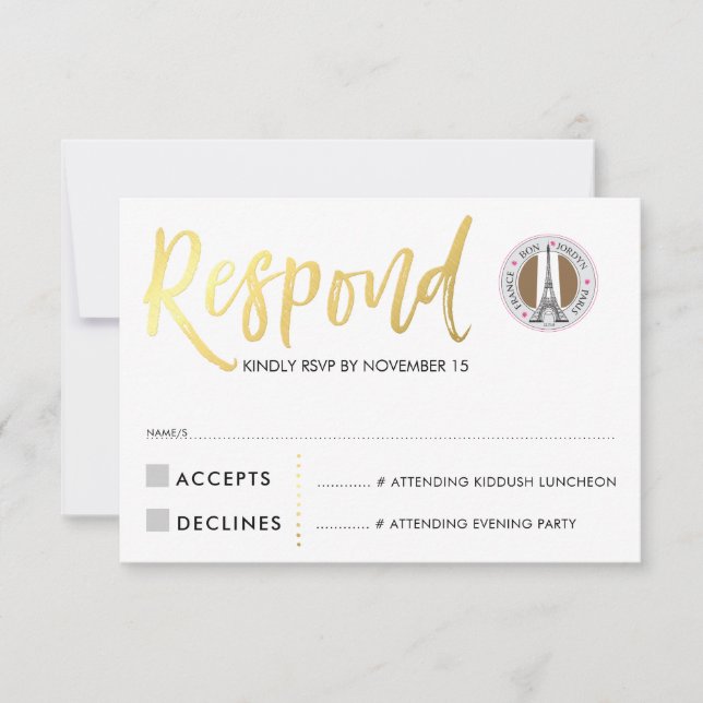 RSVP CARD or script réponse coeurs roses JORDYN1 (Devant)